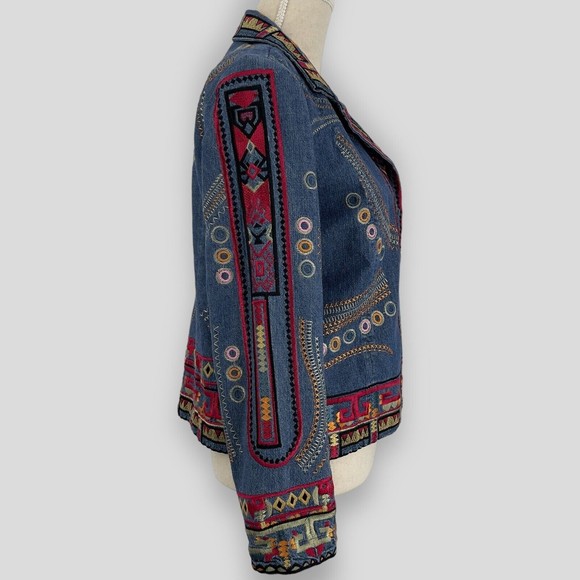 Coldwater Creek Embroidered Bohemian Hippie Denim Jacket Long Sleeve Womens PS - Picture 6 of 16